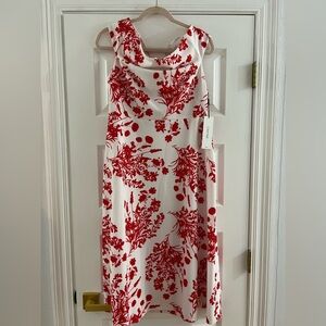 NWT Calvin Klein Dress, red and white floral pattern, size 12.